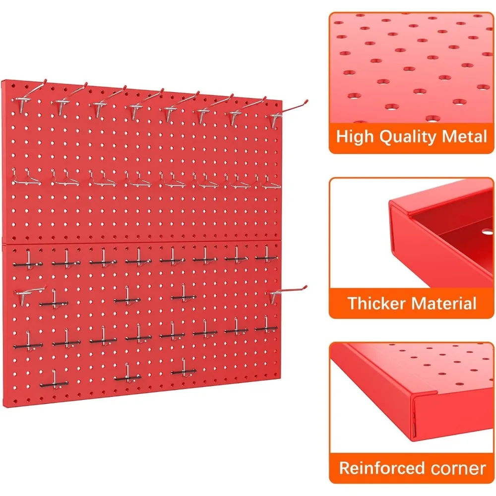 Metal Pegboard Wall Organizer 24" x 24" or 12" x 48", 70PCS Tool Storage Pegboard System for Garage Tool Organizer Board Kit