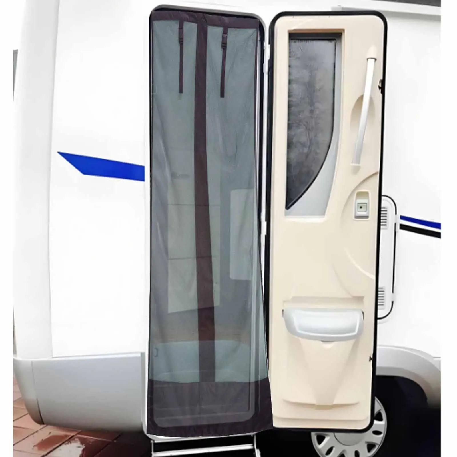 

RV Screen Door Curtain Oxford Cloth Mesh Breathable Sunshade Car Door Curtain Easy Installation for Outdoor Camping Vehicle