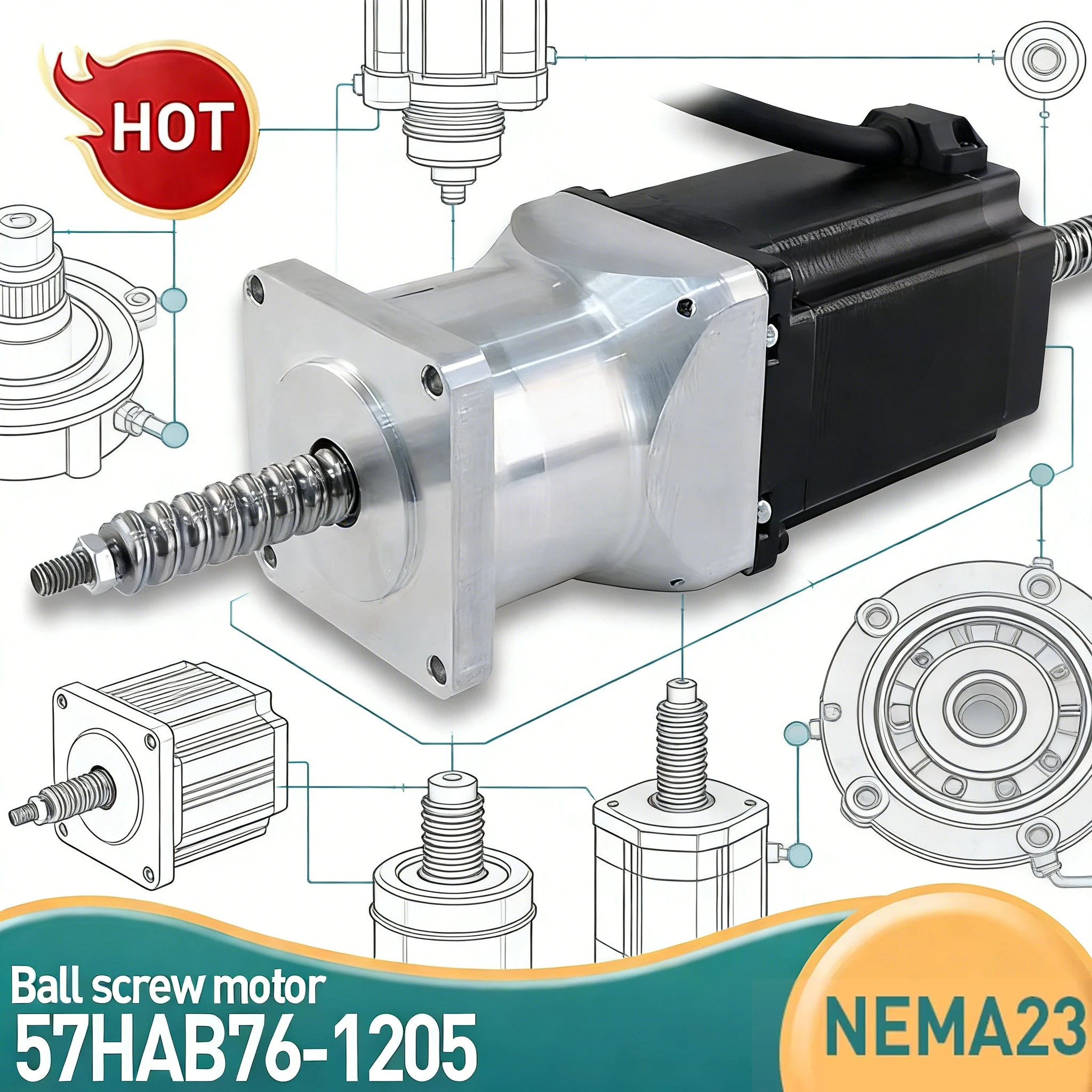 new product 57HAB56-1205-200MM Ball through screw Stepper Motor With SFU1205/1210 For cnc 3D Printer screw Stepper Motor NEMA23