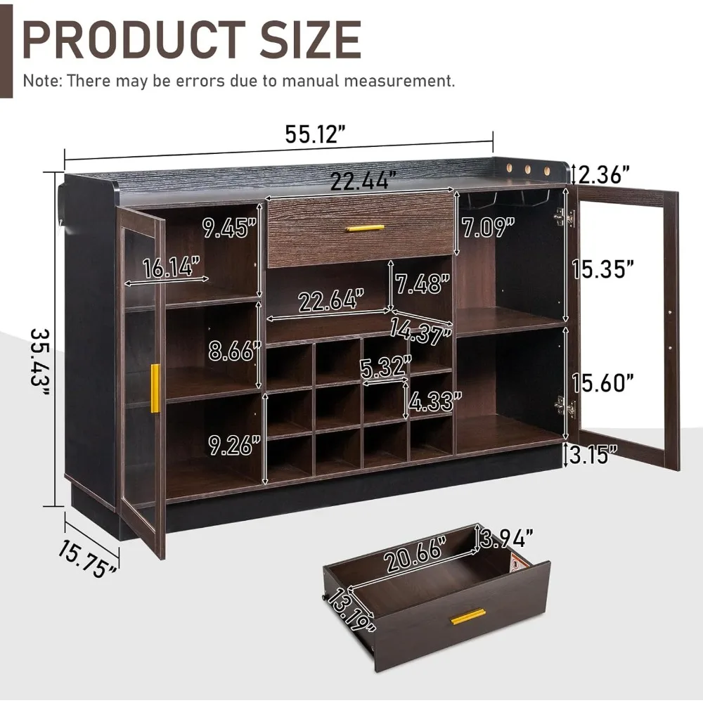 خزانة بار النبيذ للمزرعة المنزلية، خزانة تخزين المشروبات للمطبخ وطاولة القهوة، حامل نبيذ 55 زجاجة للمطبخ #2