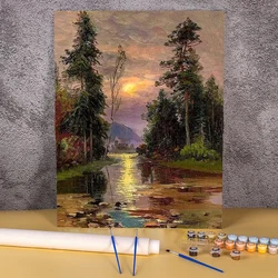 Paint By Number Sunset Scenery DIY Painting On Canvas,  Acrylic Paints Package, Painting By Numbers For Living Room Wall