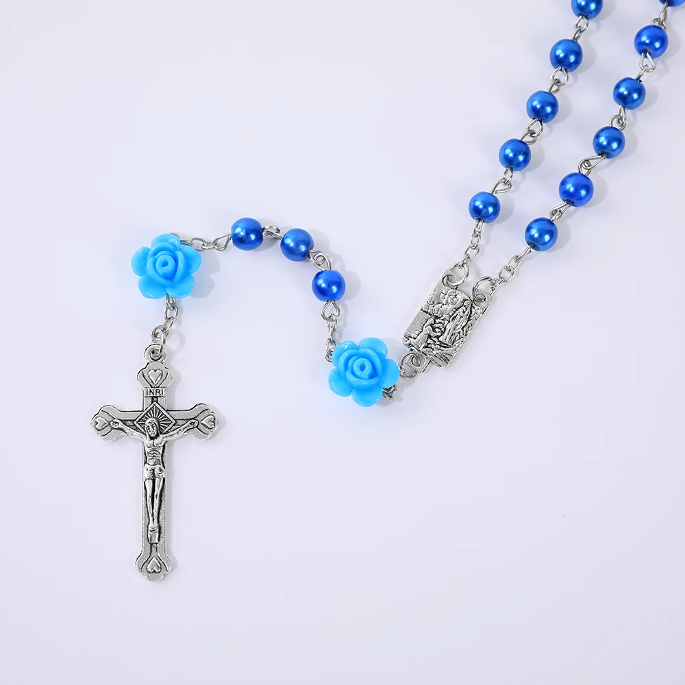 Katholische Rosenkranzkette für Damen, mit Kreuzanhänger, 6-mm-Perlenkette, für Herren, religiöser Gebetsanhänger, Schmuck für Partys, Geschenkidee. – Detail 2