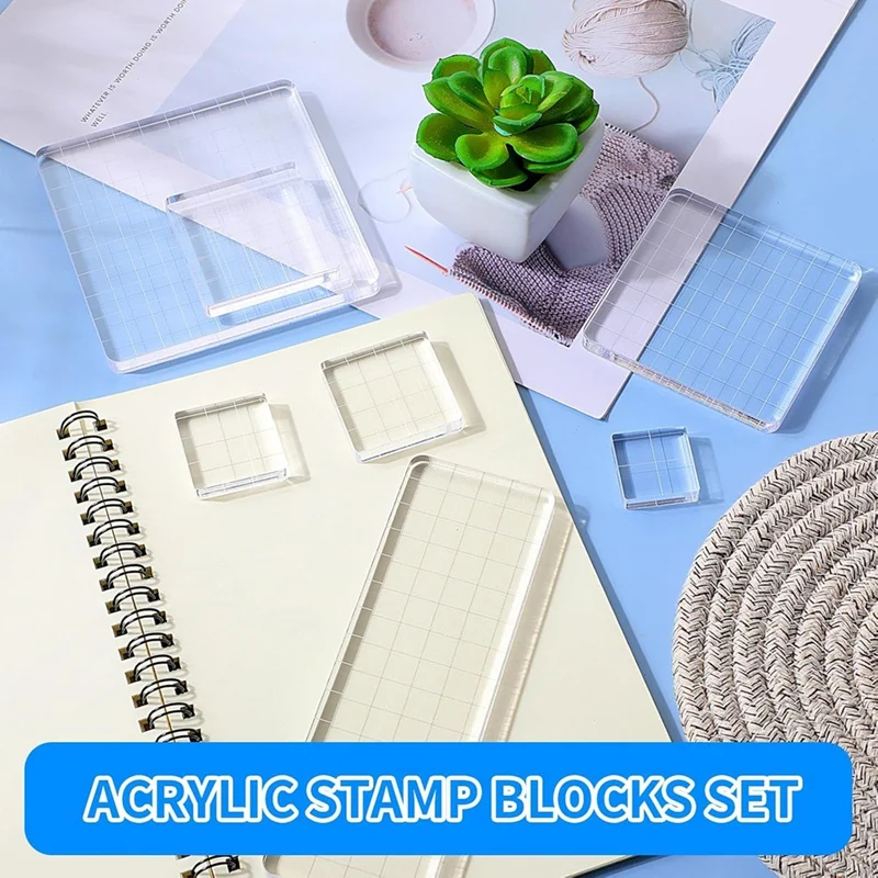 7 Pieces Acrylic Stamp Blocks Clear Stamp Block Tool Set Various Sizes With Grid Lines For Scrapbook Crafts Cards