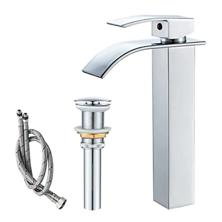 

Sink Faucet Modern Waterfall Bathroom Sink Faucet with PopUp Drain Bathroom Faucet 1 Hole Bowl Lavatory Vanity Faucet, Rv Sk Ca