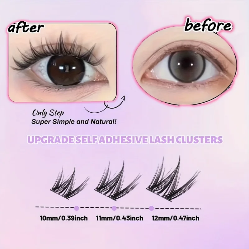 10列の大容量グルーフリーつけまつげ シングルクラスター Cカール ナチュラルセルフ接着つけまつげ
