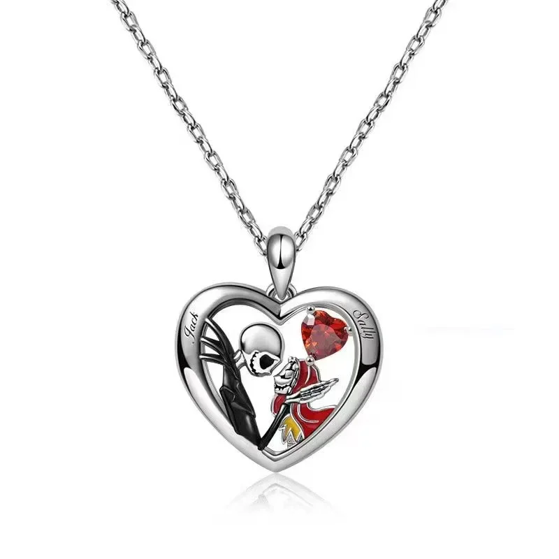 The Nightmare Before Christmas Necklace Cartoon Movie Jack Shally Lover Heart-shaped Jewelry Halloween Accessories Birthday Gift