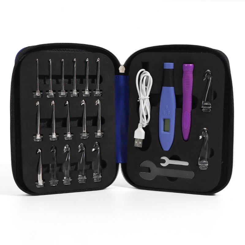 18-rozmiarowe narzędzie do majsterkowania dla początkujących Zestaw szydełkowania ze światłem LED i licznikiem ściegu i rzędów Cyfrowy ergonomiczny uchwyt Zestaw dziewiarski