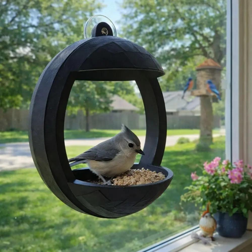 

Suction Cup Window Bird Feeder 3D Printed Squirrel Proof Birding Box Open Tray Plastic Bird Feeding Dispenser Home Aviary