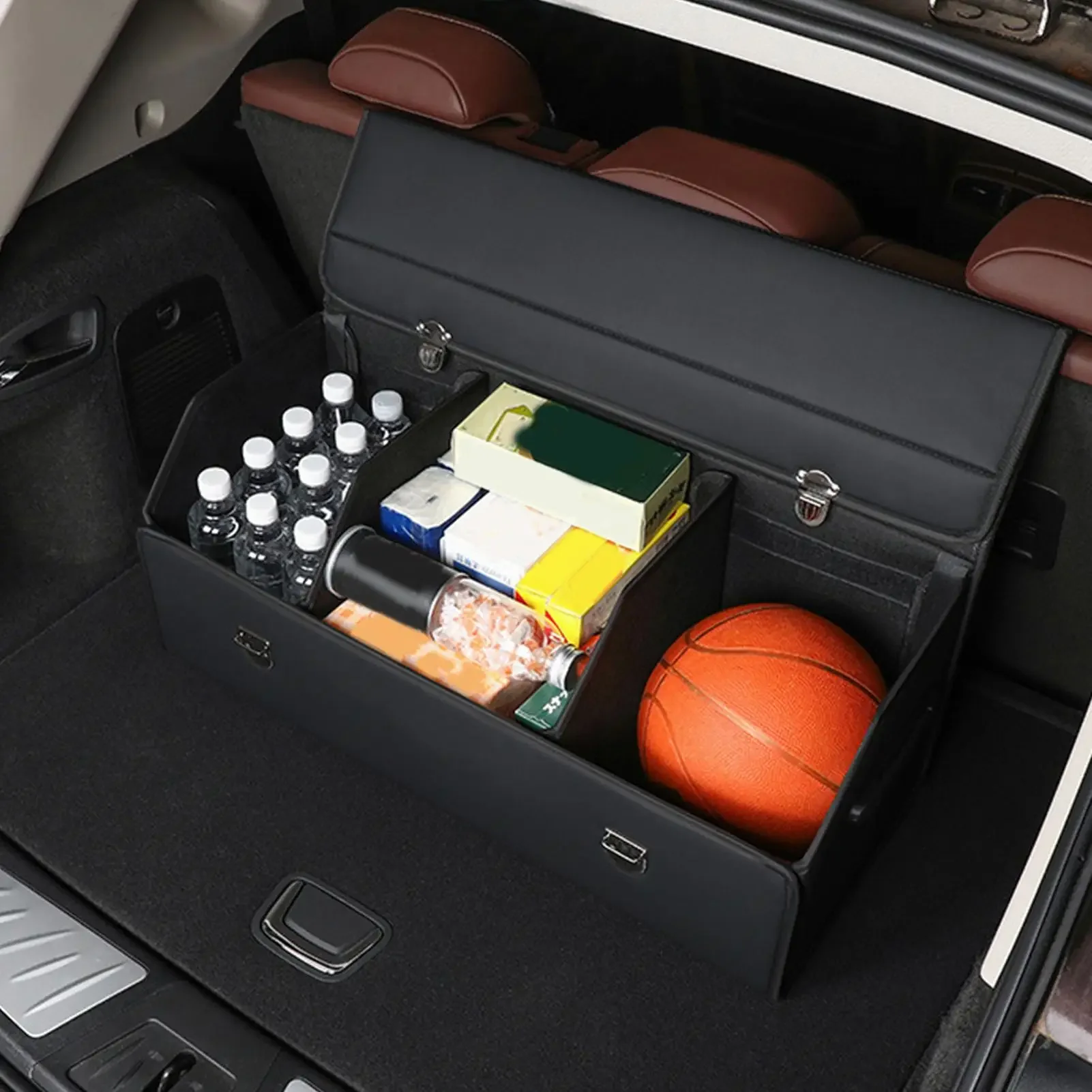 

Trunk Organizer For Car Car Trunk Organizer For SUV Waterproof Leather Cargo Container Folding Vehicle Accessories For SUV Truck
