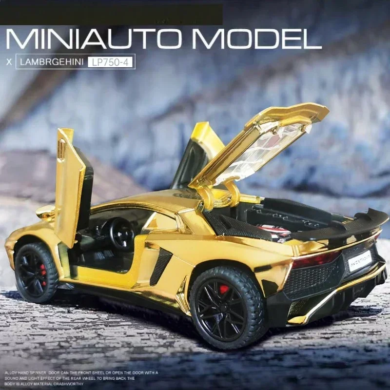 1:32 Lamborghini SVJ LP750 Galvanisiertes Superautomodell mit Soundlicht Kinder Druckguss-Spielzeugfahrzeug Miniatur-Geschenk