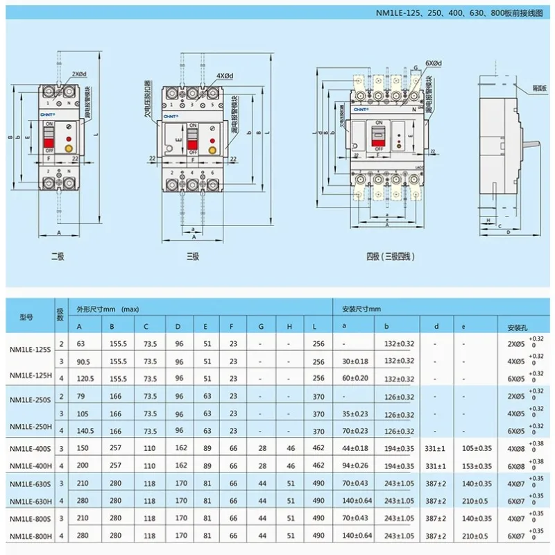 Imagem -04 - Interruptor Moldado do Case do Interruptor do ar Chint Nm1250s 3300 125a 250a 200a 160a 3p 1pc