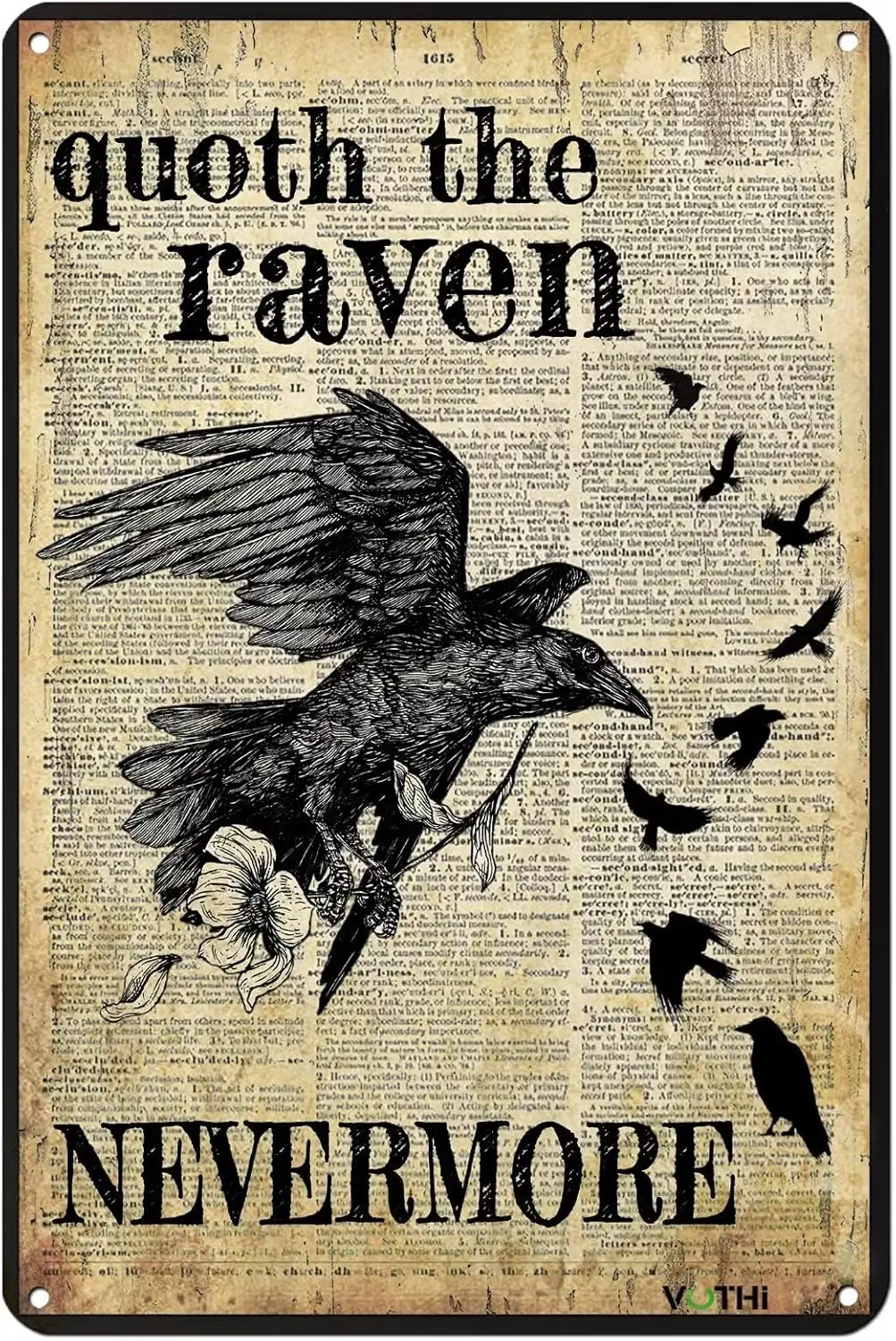 Funny Crow Decor Tin Sign,Gothic Posters,Wiccan Pagan Decor,Witchy Kitchen Decor, Halloween Crow Decor 8 x 12 In