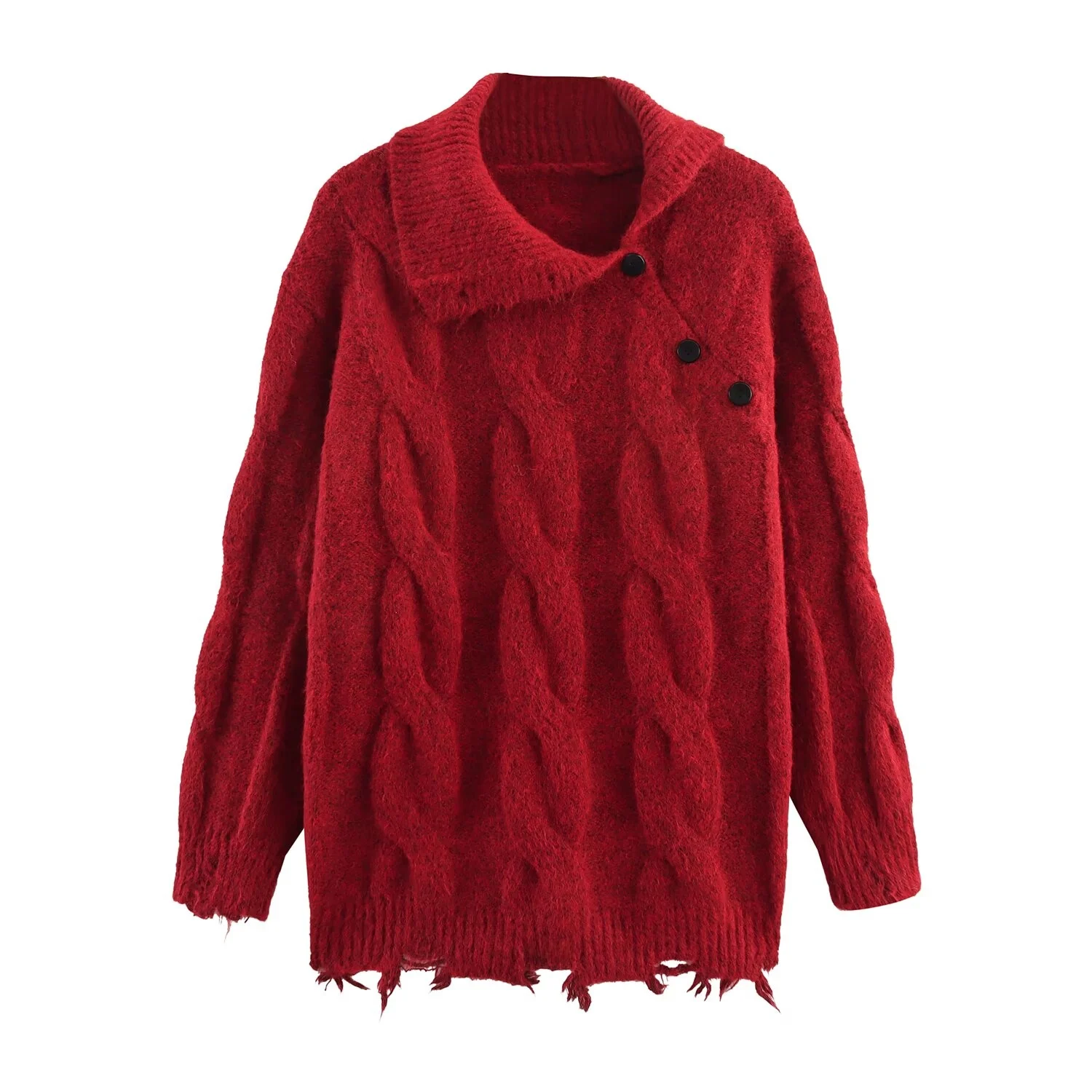 JNLEAOG Herfst Nieuwe Sle vrouwen Gebreide Trui Vintage Verzwakte Twist Head over Truien Straat Sle Loose Fit Lange Sve