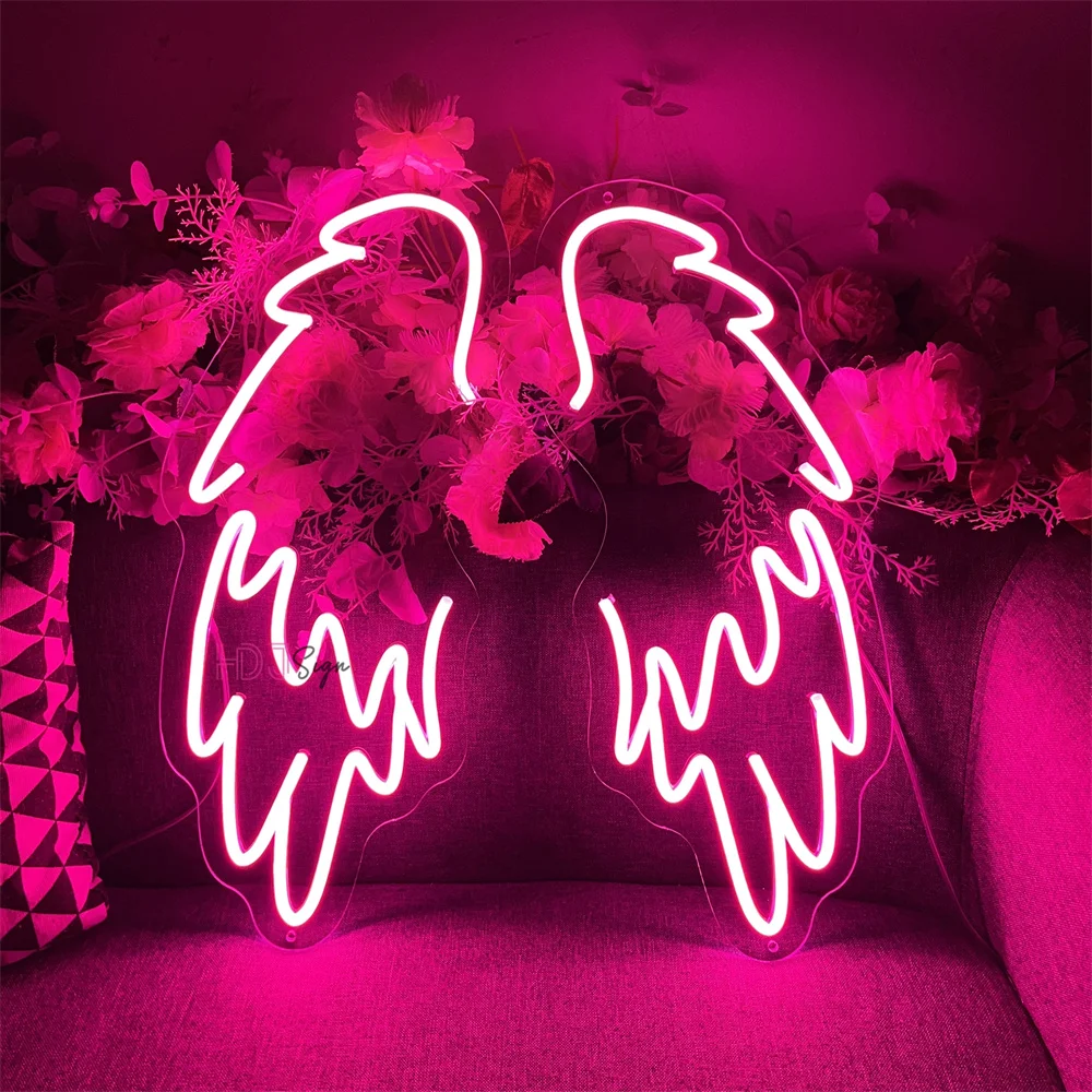 LED Angel Wings Neon Sign Custom A Pair Wings Led Neon Light Sign Wall Decor Wedding Party Bar Personalized Neon Lamp Girls Gift