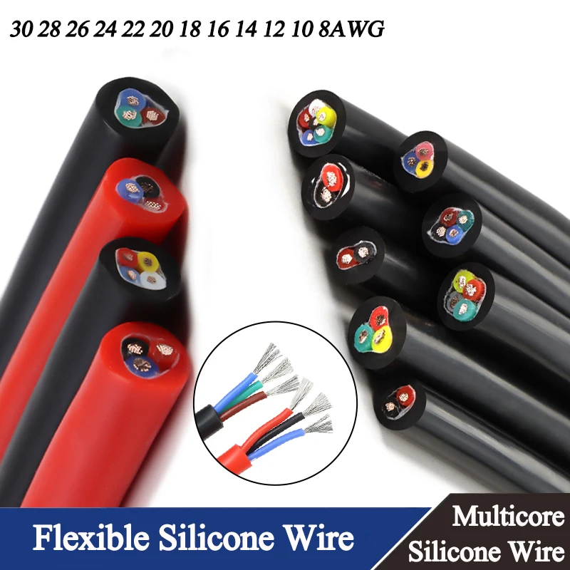 

Red Black Flexible Silicone Rubber Wire Square 0.3 0.5 0.75 1 1.5 2 2.5 4 6mm 2 3 4 6Cores High Temperature Power Copper Cable
