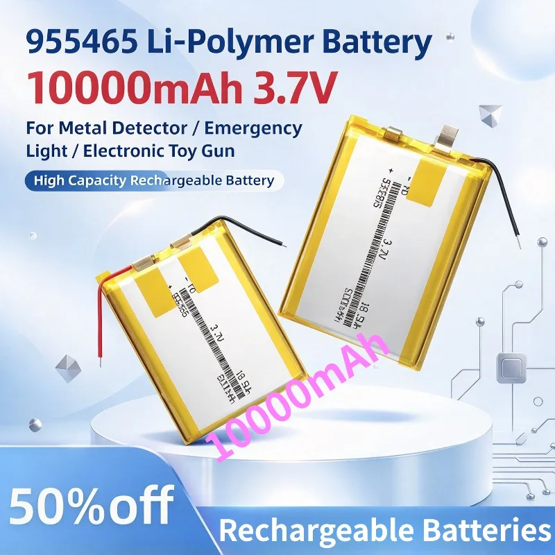 10000mAh 955465 3.7V Polymer Lithium LiPo Rechargeable Battery for Metal Detector Emergency Light Electronic Toy Gun Batteries
