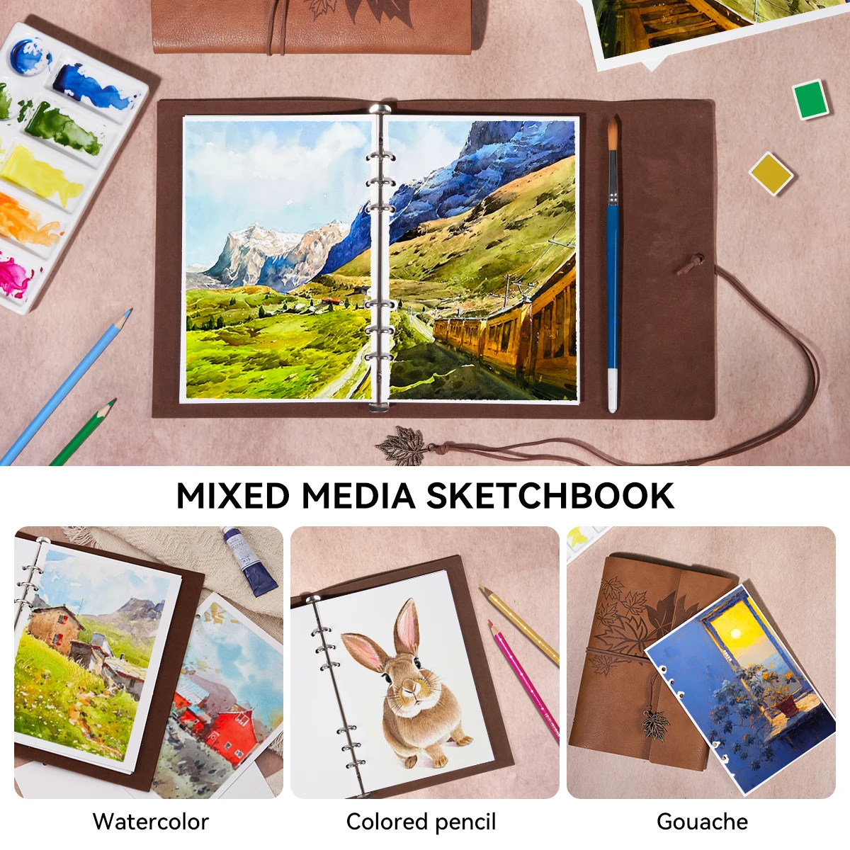LIGHTWISH Watercolor Sketchbook,100% Cotton Acid Free Watercolor Journal, Watercolor Paper for Artists, 20 Sheets, 9.25*6.3 Inch