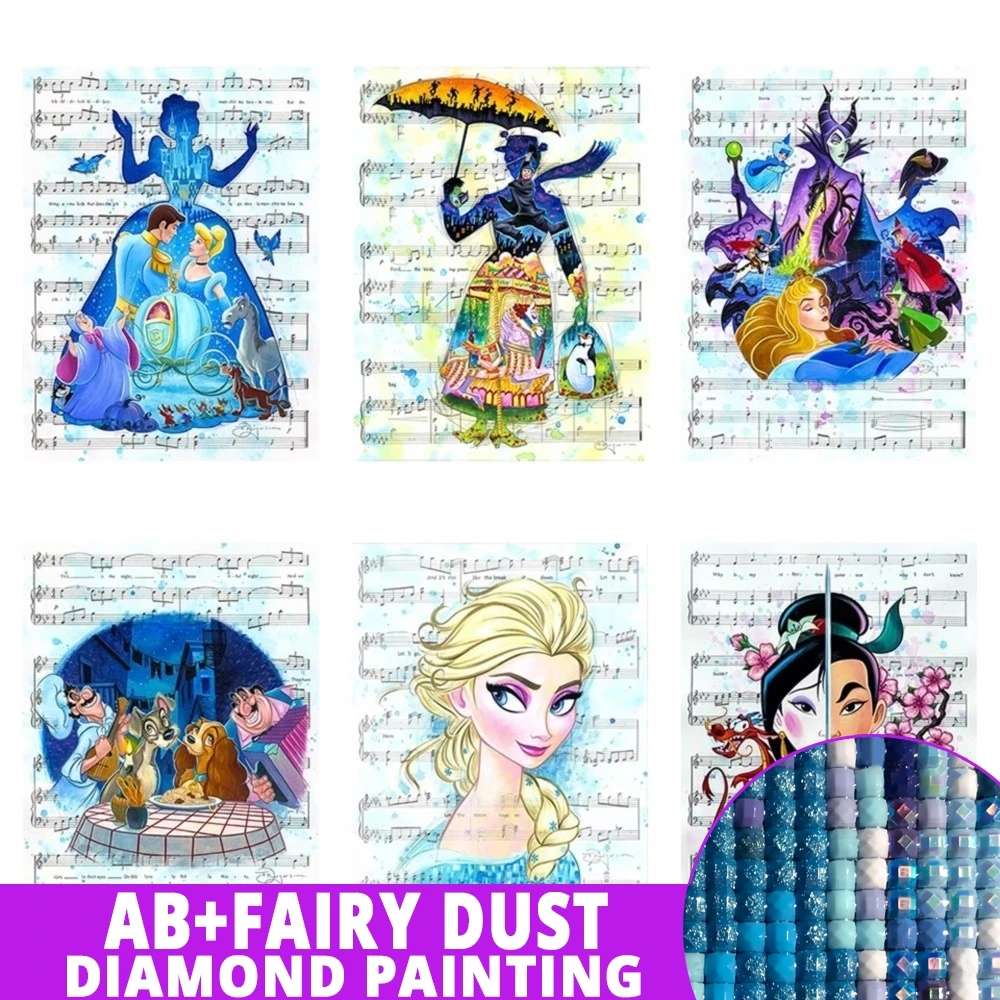 AB Fairy Dust Disney Art 5D Full Drill Kit Mary Poppins Mulan Frozen Cross Stitch Mosaic Picture Embroidery Decor