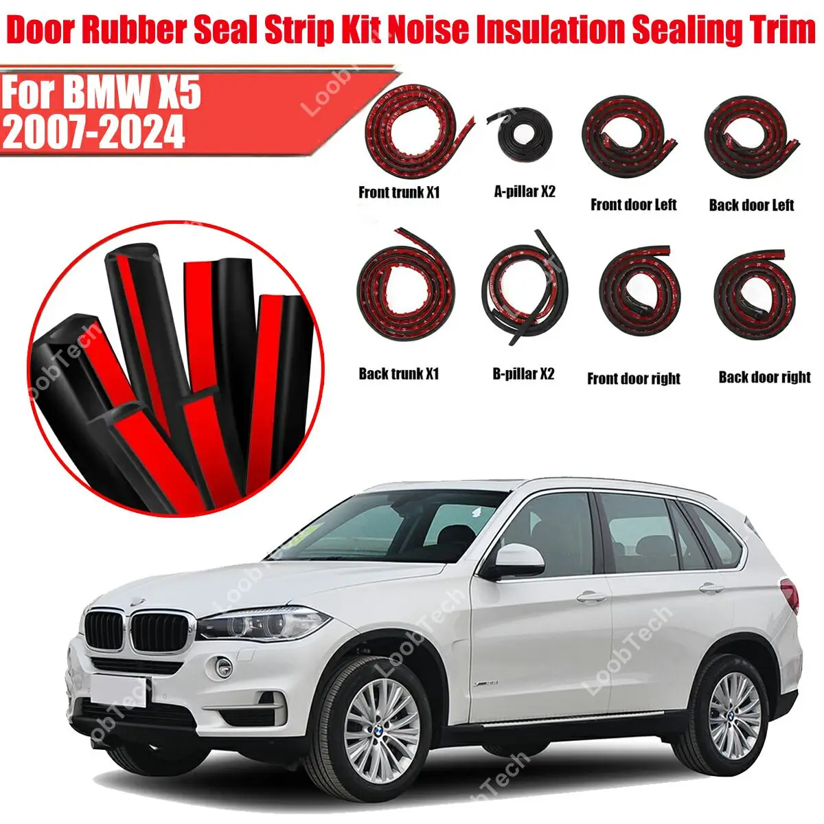

Door Seal Strip Kit Rubber Weather Draft Wind Noise Reduction For BMW X5 07-24 Self Adhesive Door Engine Cover Soundproof Strip