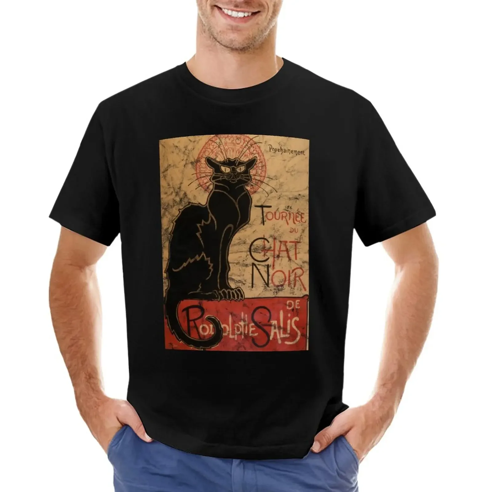 La tournée du Chat Noir Iconic Art Nouveau Distressed Look T-Shirt oversizeds quick drying sublime mens champion t shirts