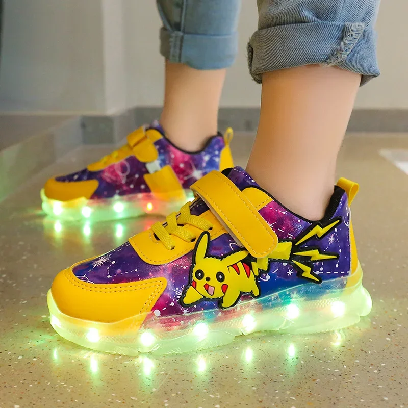 Pokémon Kids LED Sneakers Pikachu Sports Shoes Running Basketball Breathable Tennis Casual Luminous Children Shoes