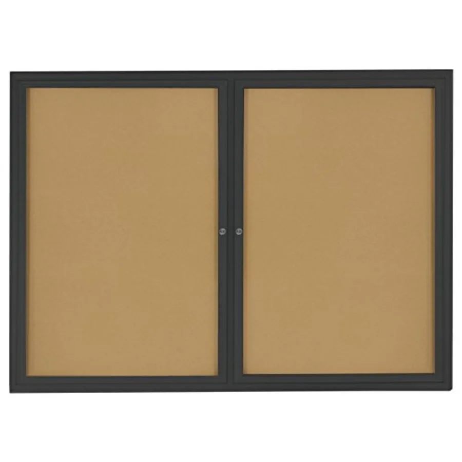 

Доска для объявлений 4' x 3' (122 x 91 см) для помещений с 2 запираемыми распашными дверцами, пробковая доска 48" x 36" (122 x 91 см) с кронштейном для настенного крепления, черный алюминиевый каркас