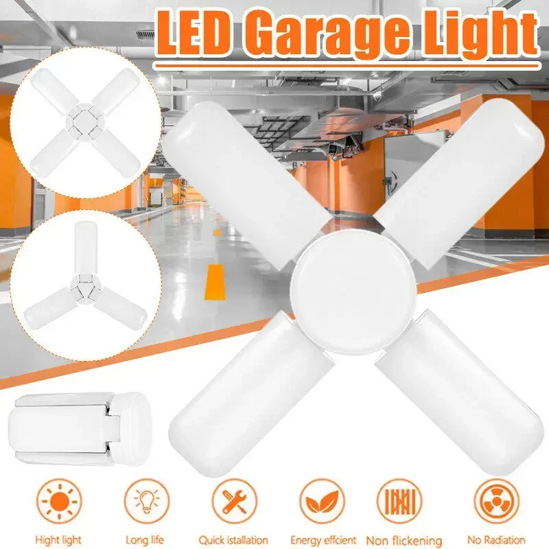 E27 38W Ceiling Light LED Garage Lights Deformable Adjustable Bulb Daylight Lamp for Workshop Workbench Barn Warehouse