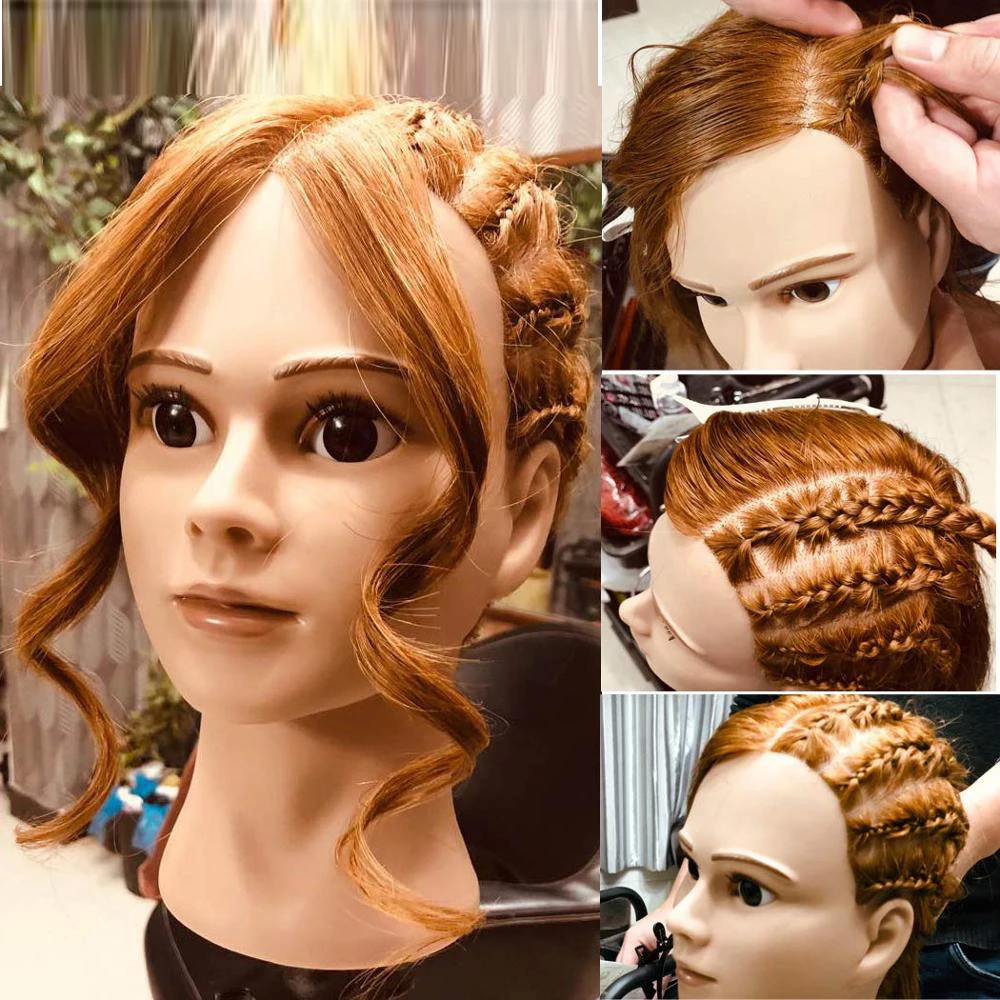 Hairdresser Styling Mannequin Head With 60% Real Human Hair Practice Training Head Cosmetology Manikin Doll Head Canbe Curled Pe