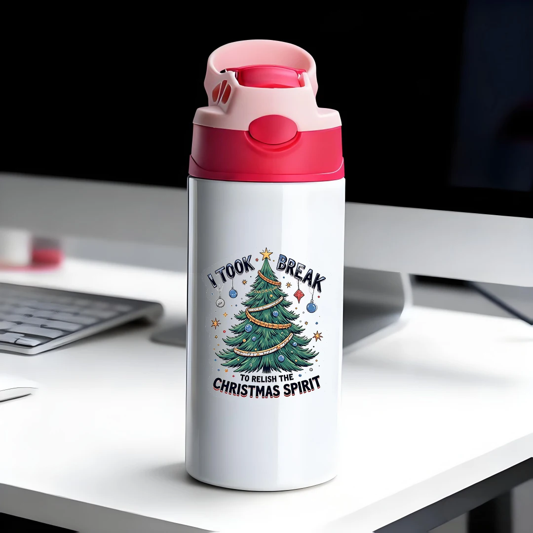 

304 stainless steel thermal cup cartoon Christmas tree pattern childs straw cup essential Christmas gift for kids water bottle