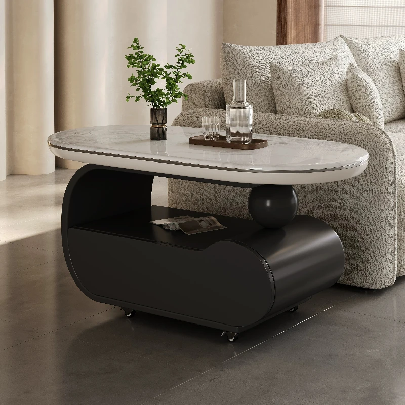 Oval Modern Coffee Table Open Storage Luxury Living Room Portable Side Table Rolling Center Tavolino Da Salotto Home Furniture