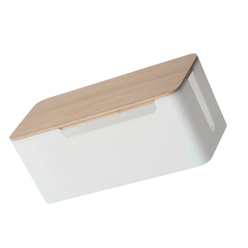 Bamboo Cover Cable Management Box Large Capacity for Power Cords Data Cables Socket Storage Easy Installation Tidy Charging