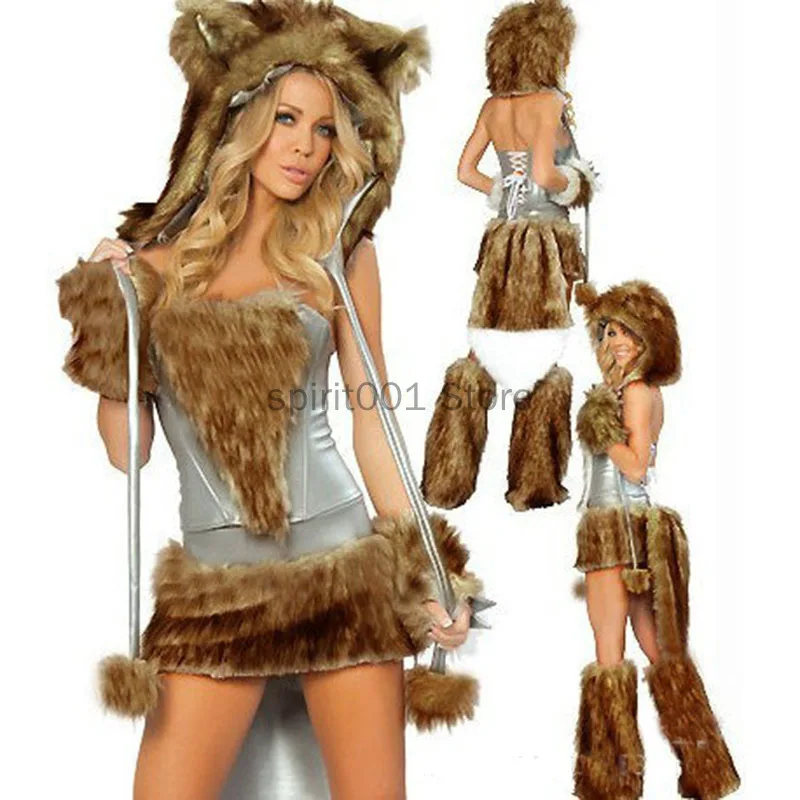 New Sexy Furry Wolf Girl Costume Wolf Women Costumes Halloween Furry Costumes For women Animal Costume Cosplay Christmas Costume