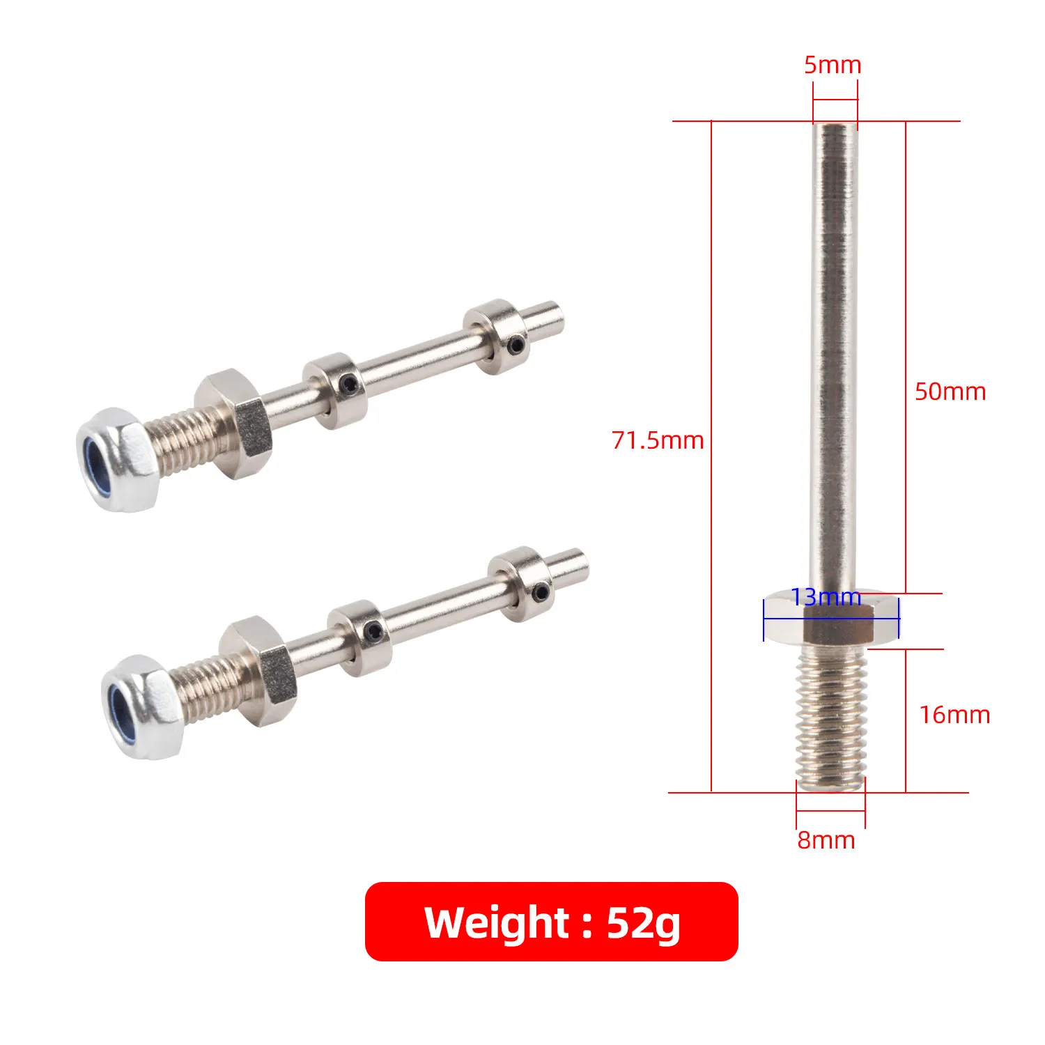 XAERO 1Set RC Landing Gear Axle M6 M8 M10 Thread Steel Wheel Shaft with Stop Nuts for 4mm 5mm 6mm Dia Model