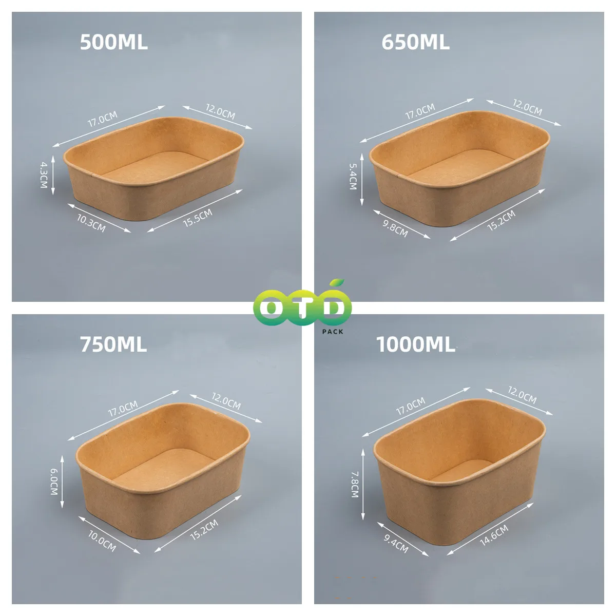 Disposable Rectangle Kraft Paper Bowls Rectangle Food Containers Salad Bowls Take Out Foodboxes Party Supplies