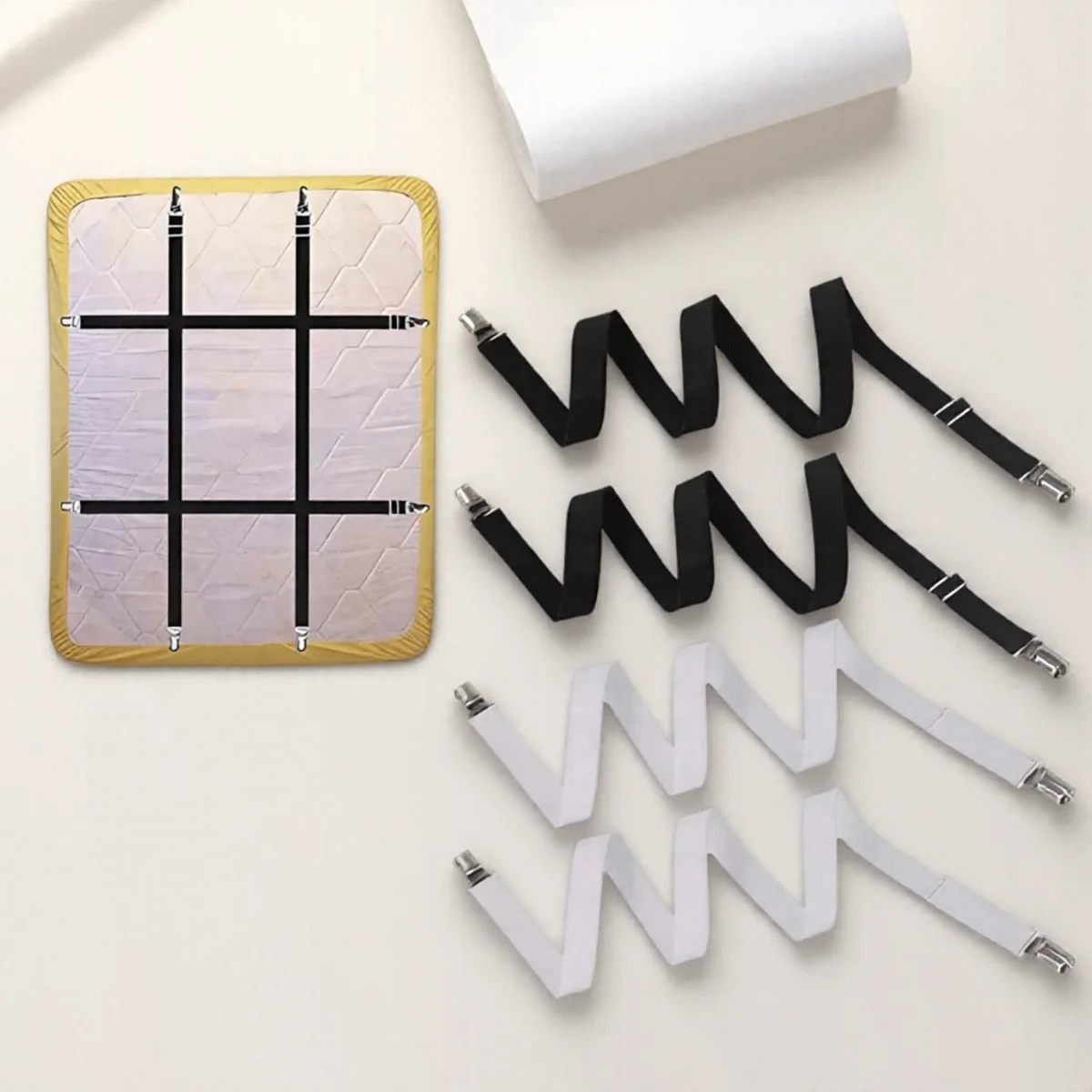 4 قطع من مشابك ملاءات السرير ذات المشبك المزدوج، مقابض متعددة الأغراض قابلة للتعديل ومضادة للانزلاق، حامل ملاءات للأريكة