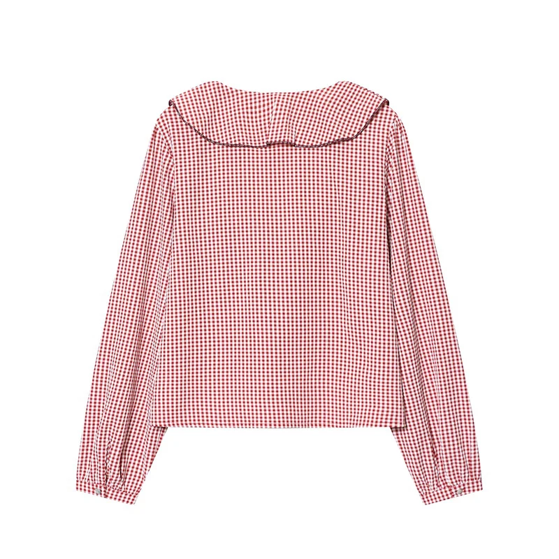 Casual damesoverhemden Mode gelaagde decoratie Klein geruit overhemd met lange mouwen Vrouwelijke blouses Chique tops ﻿