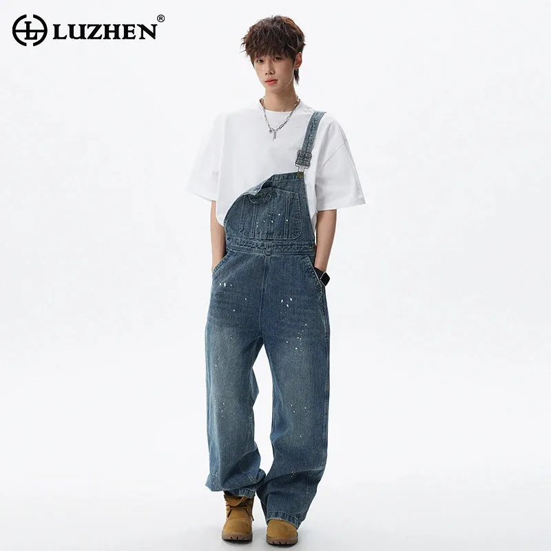LUZHEN 2026 New Fashion Handsome Korean Denim Suspender Pants Men Personalized Loose Casual Jeans High Quality Jumpsuits JY8327