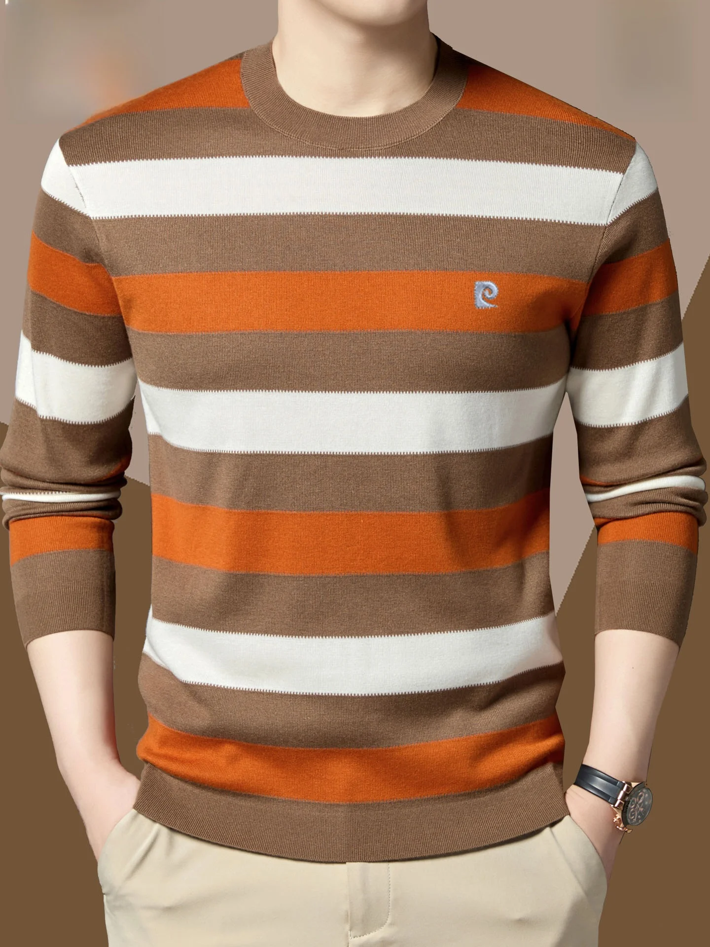 

Мужская трикотажная футболка Pierre Cardin с длинным рукавом, из тонкой шерстяной смеси, с круглым вырезом, повседневная, осенне-зимняя, модная, для города