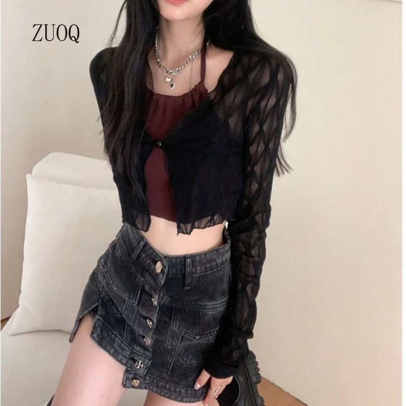 

Новинка 2025 года, женские кардиганы в корейском стиле с v-образным вырезом, однотонные, с длинными рукавами, тонкая офисная женская тонкая короткая шифоновая блузка, женская