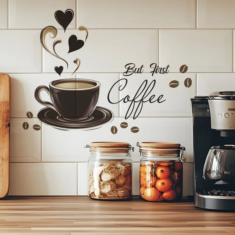 Coffee Cup Sticker 30*20cm Creative Coffee Cup Pattern Wall Stickers Brown DIY Cafe Restaurant Living Room Home Decoration