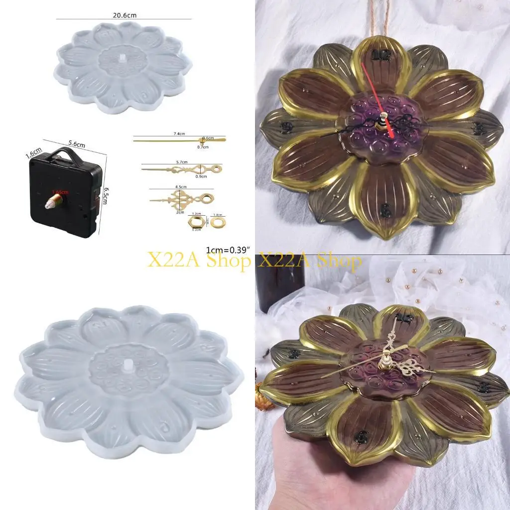 Unique Handmade Lotus Clock Silicone Mold Epoxy Resin Molds Movement Mechanism Ornament