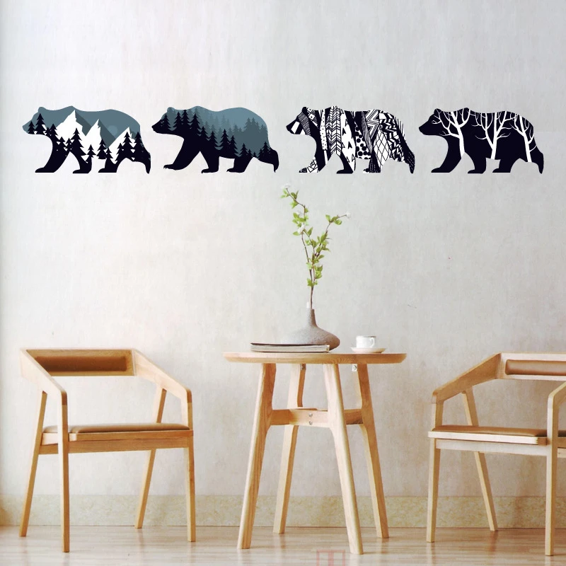 Four polar bears Wall Stickers For Kids Rooms Wall Decal Art Children Bedroom Decor Mural living room home Decoration Poster