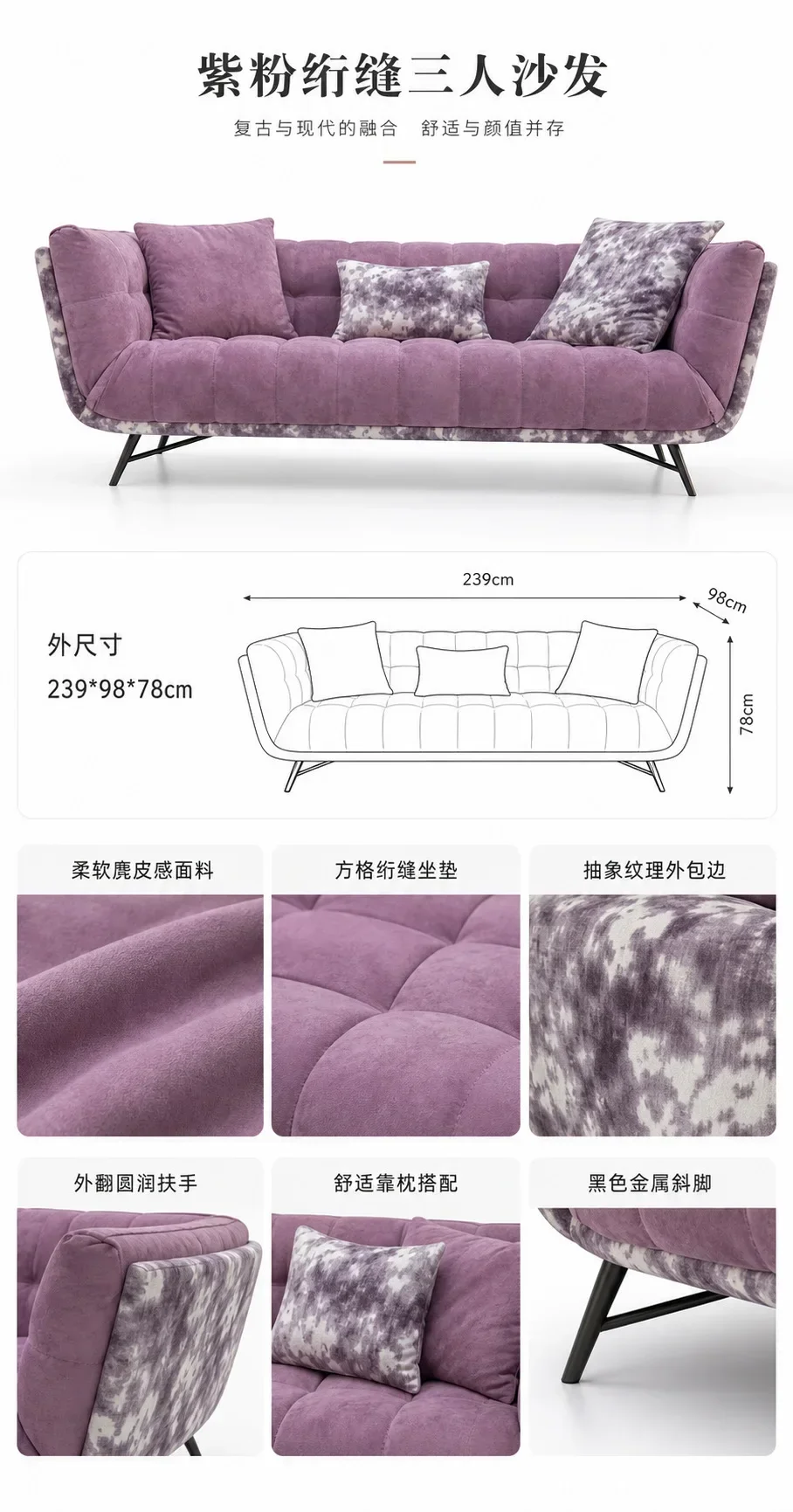 DSA  light luxury sofa modern living room villa pull buckle fabric double triple sofa