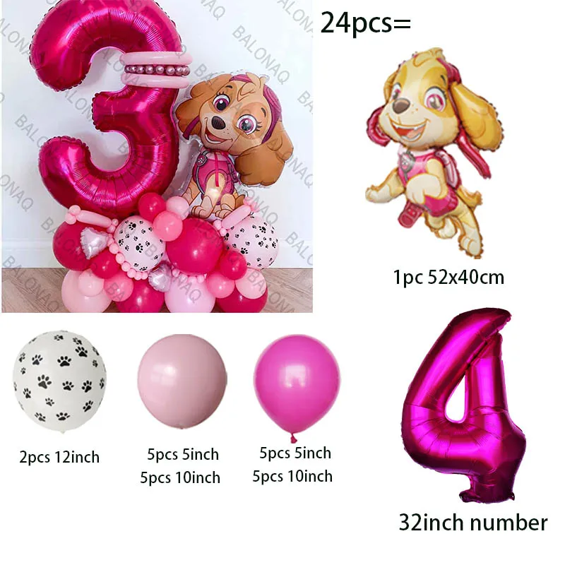 24pcs Paw Patrol Balloon Birthday Party Decorations Skye Latex Aluminum Foil Balloons Girl Party Baby Shower Supplies