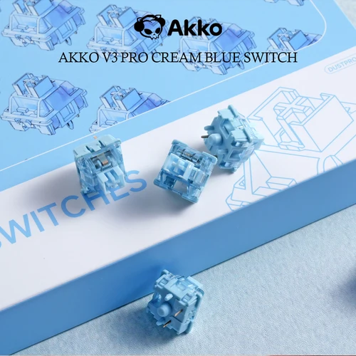 Akko V3 Pro Cream Blue Switch Interruptor táctil de 5 pines 45gf con vástago a prueba de polvo Compatible con teclado mecánico MX (45 piezas)