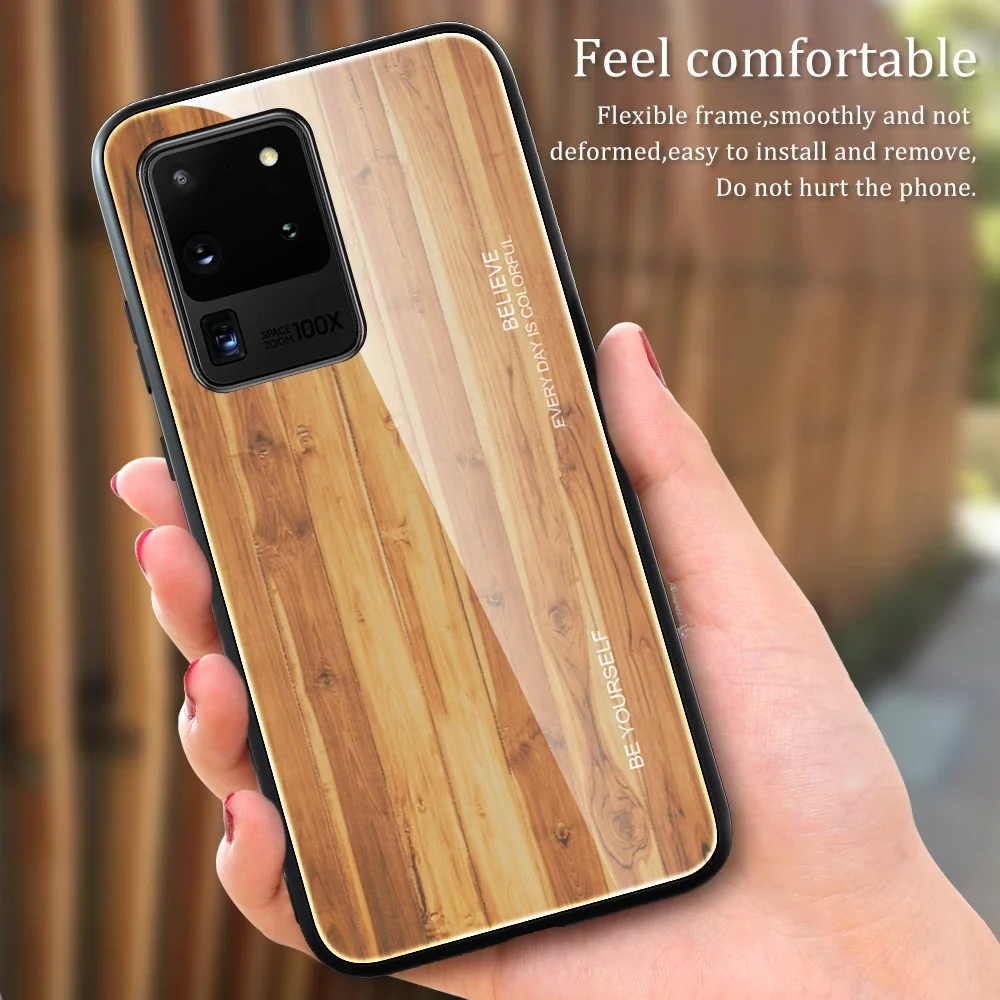 Wooden Grain Case for Samsung Galaxy S25 S24 S23 S22 S21 S20 Ultra Plus Note Lite Tempered Glass Shell Mobile Phone Case Cover