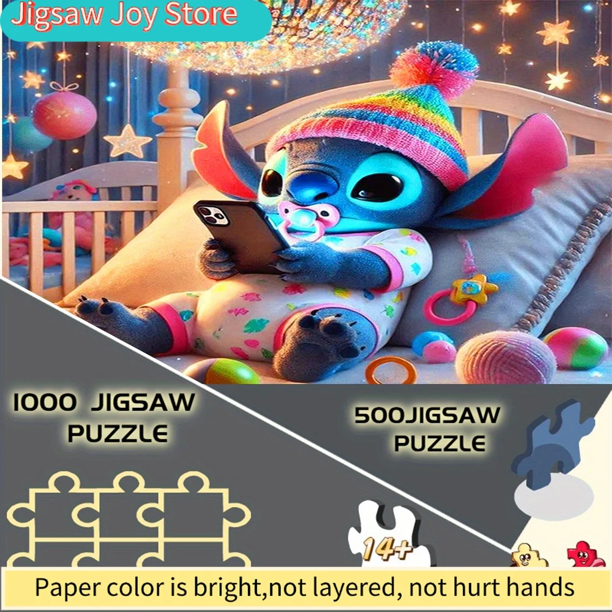 

Пазл-раскраска Disney/Disney, DIY-пазл, милый Стич, играющий с телефоном перед сном, для счастливых снов, подходит для украшения дома