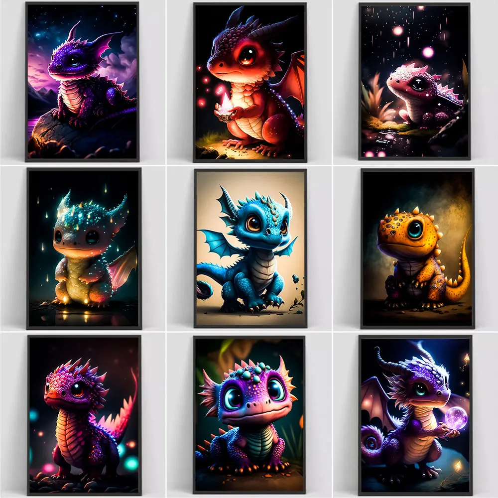 

Fantasy Baby Dragon Posters and Prints Abstract Animal Canvas Painting Wall Art Pictures For Living Room Home Decoration Gift