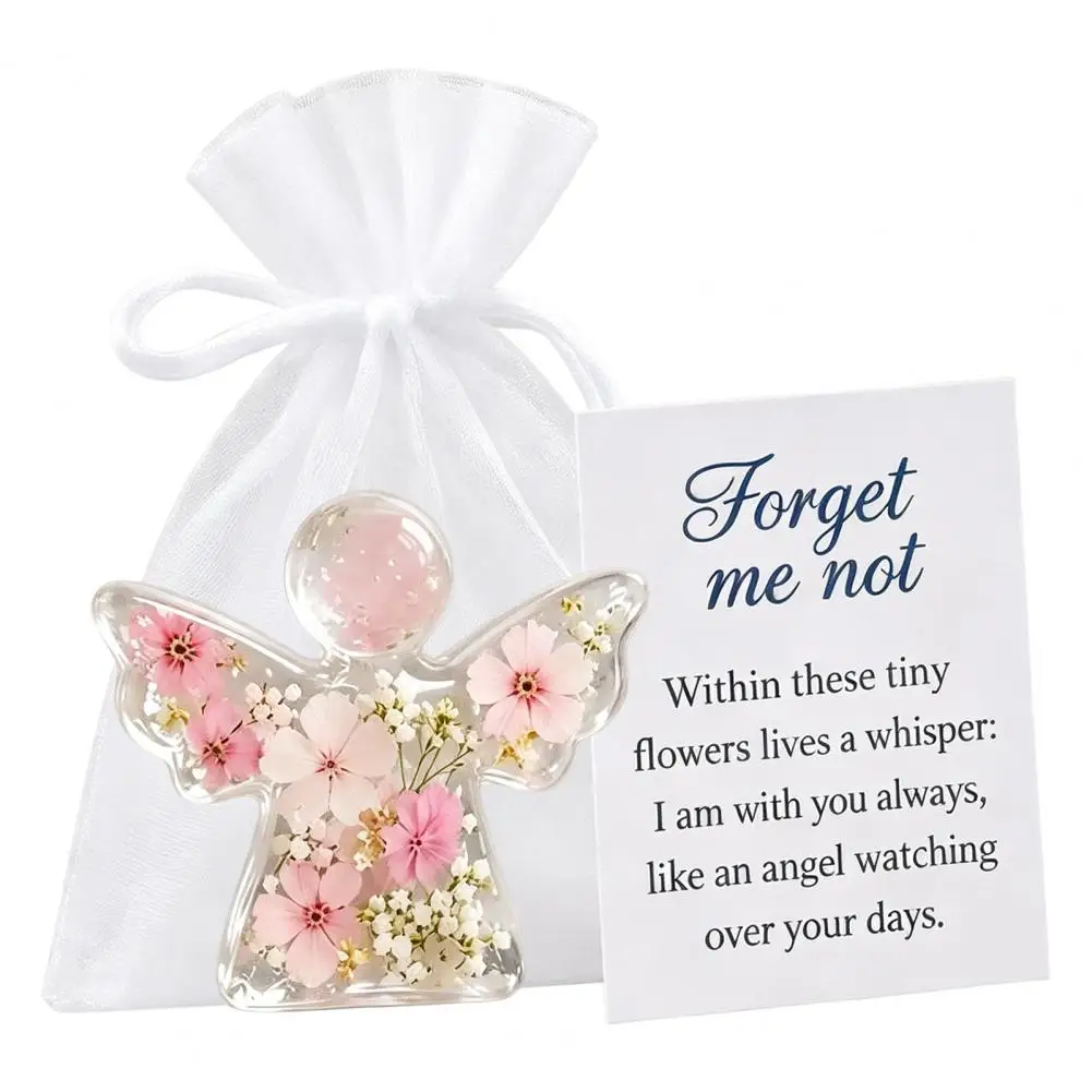 Forget-me-not Memory Token Forget Me Not Dried Flower Angel Keepsake Mini Acrylic Pocket Hug Figurine Comfort Gift with Sympathy