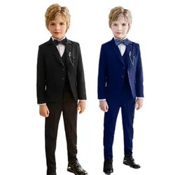 Children Black Blue Suit For Wedding Boys Girls Host Piano Ceremony Tuxedo Dress Teenager Kids Party Prom Show Photography Suit